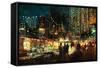 Painting of Shopping Street City with Colorful Nightlife,Illustration-Tithi Luadthong-Framed Stretched Canvas