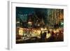 Painting of Shopping Street City with Colorful Nightlife,Illustration-Tithi Luadthong-Framed Art Print