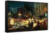 Painting of Shopping Street City with Colorful Nightlife,Illustration-Tithi Luadthong-Framed Stretched Canvas