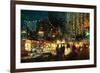 Painting of Shopping Street City with Colorful Nightlife,Illustration-Tithi Luadthong-Framed Premium Giclee Print