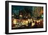 Painting of Shopping Street City with Colorful Nightlife,Illustration-Tithi Luadthong-Framed Art Print