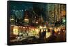 Painting of Shopping Street City with Colorful Nightlife,Illustration-Tithi Luadthong-Framed Stretched Canvas