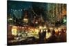 Painting of Shopping Street City with Colorful Nightlife,Illustration-Tithi Luadthong-Stretched Canvas