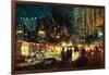 Painting of Shopping Street City with Colorful Nightlife,Illustration-Tithi Luadthong-Framed Art Print