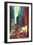 Painting of Street in Modern City with Colorful Light at Evening-Tithi Luadthong-Framed Art Print