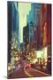 Painting of Street in Modern City with Colorful Light at Evening-Tithi Luadthong-Mounted Art Print