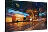 Painting of Street in Modern Urban City at Night,Illustration-Tithi Luadthong-Stretched Canvas