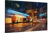 Painting of Street in Modern Urban City at Night,Illustration-Tithi Luadthong-Stretched Canvas