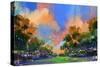 Painting of the Colorful Path in the Forest,Illustration-Tithi Luadthong-Stretched Canvas