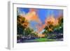 Painting of the Colorful Path in the Forest,Illustration-Tithi Luadthong-Framed Art Print