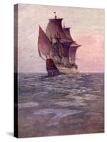 Painting of the Mayflower, Ship That Carried Pilgrims from England to New England Shore of America-null-Stretched Canvas