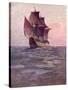 Painting of the Mayflower, Ship That Carried Pilgrims from England to New England Shore of America-null-Stretched Canvas