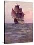 Painting of the Mayflower, Ship That Carried Pilgrims from England to New England Shore of America-null-Stretched Canvas