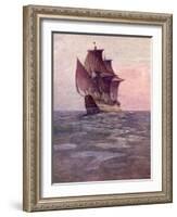 Painting of the Mayflower, Ship That Carried Pilgrims from England to New England Shore of America-null-Framed Photographic Print
