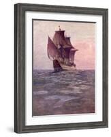 Painting of the Mayflower, Ship That Carried Pilgrims from England to New England Shore of America-null-Framed Photographic Print
