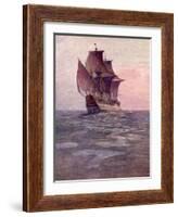 Painting of the Mayflower, Ship That Carried Pilgrims from England to New England Shore of America-null-Framed Photographic Print