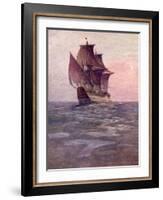 Painting of the Mayflower, Ship That Carried Pilgrims from England to New England Shore of America-null-Framed Photographic Print