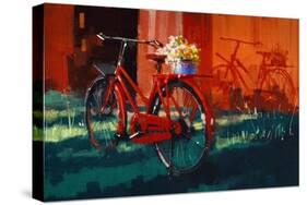 Painting of Vintage Bicycle with Bucket Full of Flowers-Tithi Luadthong-Stretched Canvas