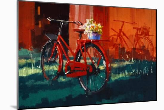 Painting of Vintage Bicycle with Bucket Full of Flowers-Tithi Luadthong-Mounted Art Print