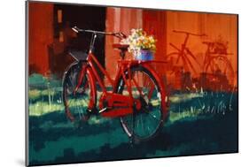 Painting of Vintage Bicycle with Bucket Full of Flowers-Tithi Luadthong-Mounted Art Print