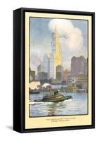 Painting of Woolworth Building from Ferry, New York City-null-Framed Stretched Canvas