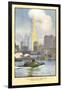 Painting of Woolworth Building from Ferry, New York City-null-Framed Art Print