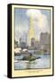 Painting of Woolworth Building from Ferry, New York City-null-Framed Stretched Canvas