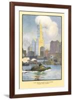 Painting of Woolworth Building from Ferry, New York City-null-Framed Art Print