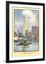 Painting of Woolworth Building from Ferry, New York City-null-Framed Art Print