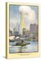 Painting of Woolworth Building from Ferry, New York City-null-Stretched Canvas