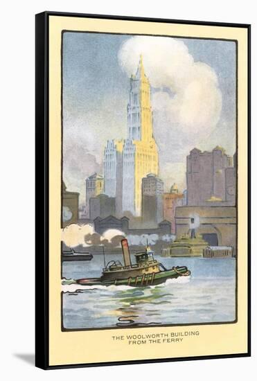 Painting of Woolworth Building from Ferry, New York City-null-Framed Stretched Canvas