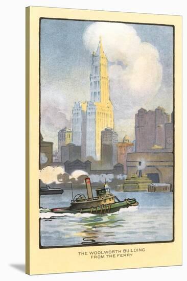 Painting of Woolworth Building from Ferry, New York City-null-Stretched Canvas