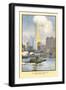 Painting of Woolworth Building from Ferry, New York City-null-Framed Art Print