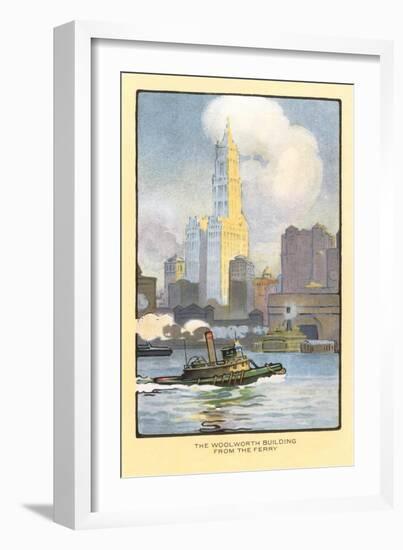 Painting of Woolworth Building from Ferry, New York City-null-Framed Art Print