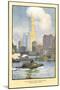 Painting of Woolworth Building from Ferry, New York City-null-Mounted Art Print