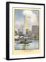 Painting of Woolworth Building from Ferry, New York City-null-Framed Art Print