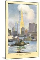 Painting of Woolworth Building from Ferry, New York City-null-Mounted Art Print