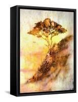 Painting Sunset, Sea and Tree, Wallpaper Landscape, Color Collage. and Abstract Grunge Background W-Jozef Klopacka-Framed Stretched Canvas