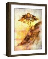 Painting Sunset, Sea and Tree, Wallpaper Landscape, Color Collage. and Abstract Grunge Background W-Jozef Klopacka-Framed Art Print