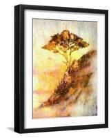 Painting Sunset, Sea and Tree, Wallpaper Landscape, Color Collage. and Abstract Grunge Background W-Jozef Klopacka-Framed Art Print