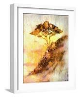 Painting Sunset, Sea and Tree, Wallpaper Landscape, Color Collage. and Abstract Grunge Background W-Jozef Klopacka-Framed Art Print