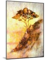 Painting Sunset, Sea and Tree, Wallpaper Landscape, Color Collage. and Abstract Grunge Background W-Jozef Klopacka-Mounted Art Print