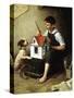 Painting the Little House-Norman Rockwell-Stretched Canvas