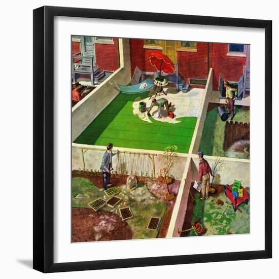 "Painting the Patio Green", May 2, 1953-Thornton Utz-Framed Giclee Print