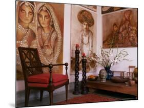 Paintings by Jaya Rastogi Wheaton, in Artist's House in Jaipur, Rajasthan State, India-John Henry Claude Wilson-Mounted Photographic Print