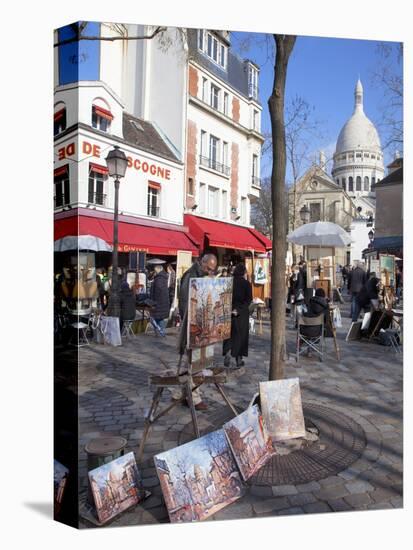 Paintings for Sale in the Place Du Tertre with Sacre Coeur Basilica in Distance, Montmartre, Paris,-Martin Child-Stretched Canvas