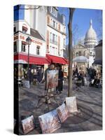 Paintings for Sale in the Place Du Tertre with Sacre Coeur Basilica in Distance, Montmartre, Paris,-Martin Child-Stretched Canvas