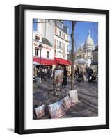 Paintings for Sale in the Place Du Tertre with Sacre Coeur Basilica in Distance, Montmartre, Paris,-Martin Child-Framed Photographic Print