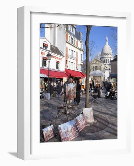 Paintings for Sale in the Place Du Tertre with Sacre Coeur Basilica in Distance, Montmartre, Paris,-Martin Child-Framed Photographic Print