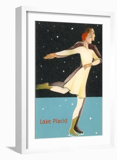 Pair Ice Skating in Lake Placid, New York-null-Framed Art Print